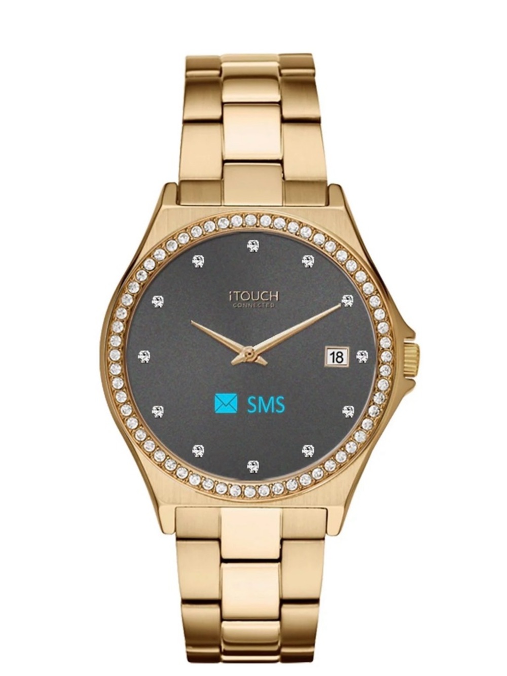 iTOUCH Connected Women's Hybrid Smartwatch, Crystal Case with Gold Metal Strap